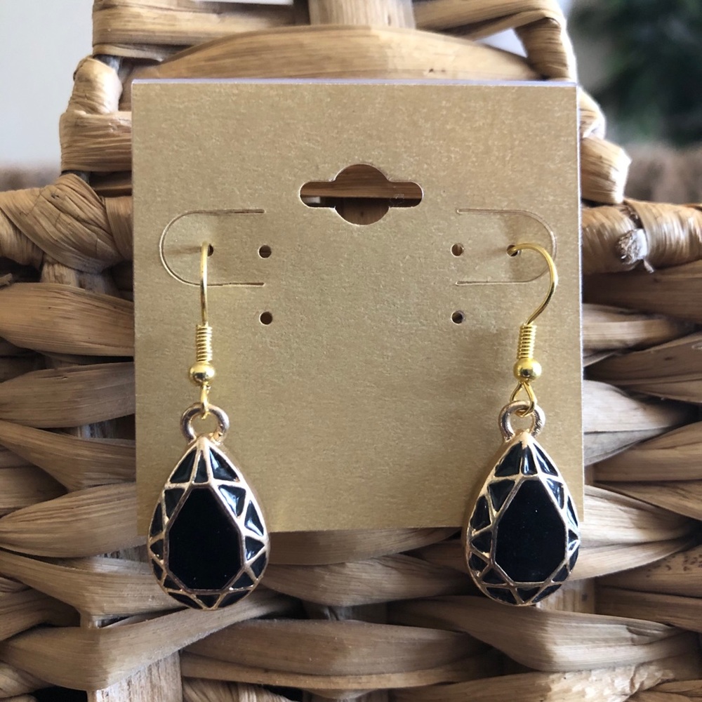 Vintage repurpose black enamel gold tone earrings